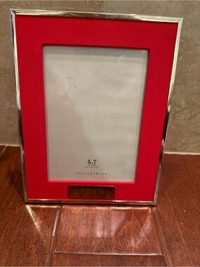 Pottery Barn Red Frame with Silver Trim and Plaque.  2013